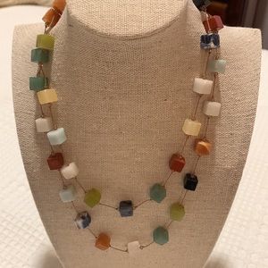 Margo Morrison Multi Gemstone long Single or double necklace. Cube shapes!